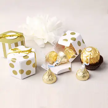 Desertas Paketo Sandėliavimo Už Krepšiai Saldus Saldainių Dėžutė Šokolado Dėžės Nešiojamų Mielas Popieriaus Aukso Balti Taškai/Juostelės Vestuves